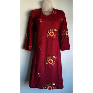 Ana & Rose Burgundy Embroidered Floral A-Line Dress 3/4 Sleeve XL